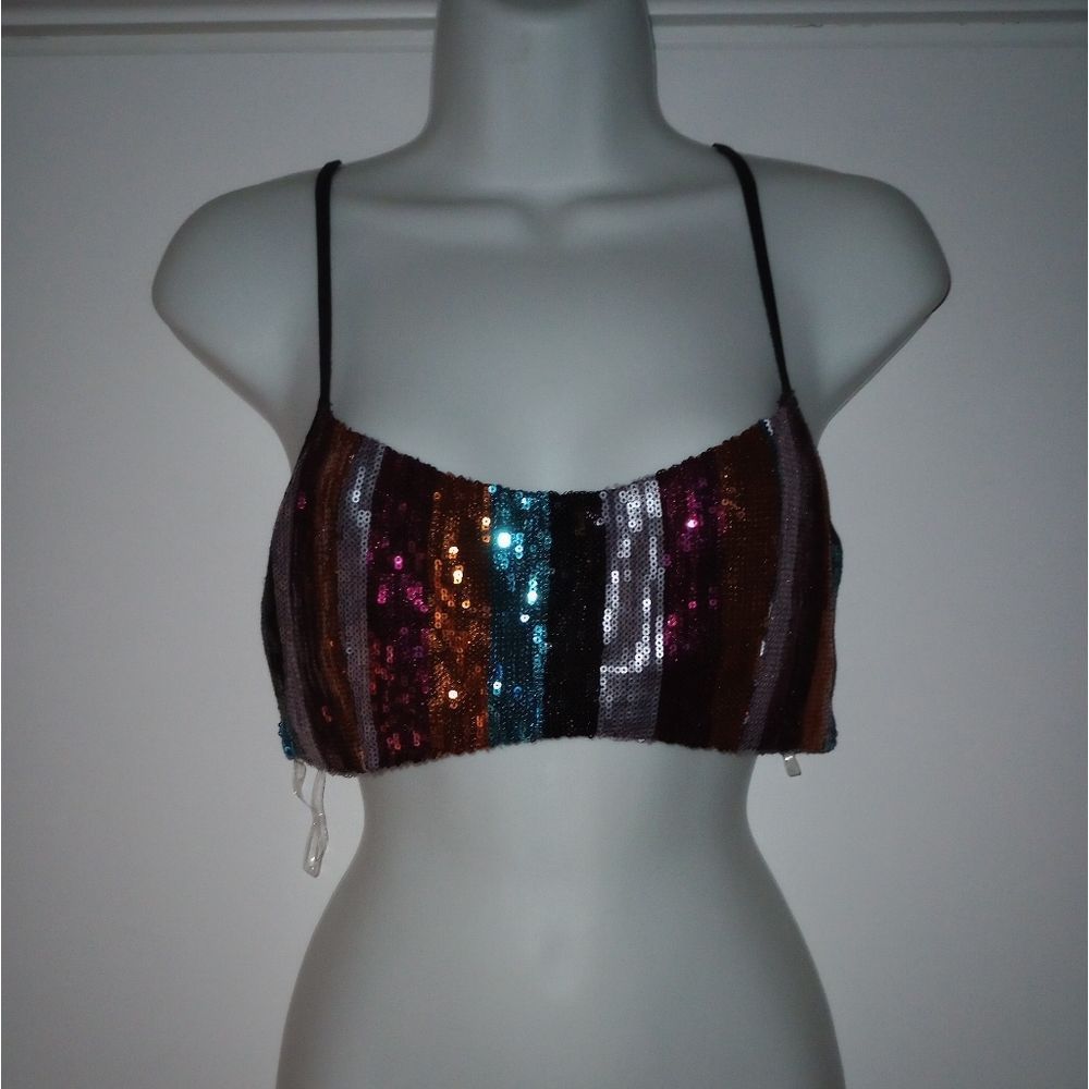 Fashion Nova Sequin Striped Crop Top - Multicolor